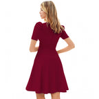 Seduva Women's Knitting stretchable Solid V Neck Cap Sleeve Dress (Maroon)