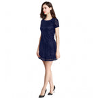 Seduva Women's Rasal Solid Round Neck Cap Sleeve Dress (Blue)