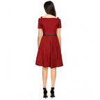 Seduva Women's Polyester Solid V Neck Cap Sleeve Dress (Maroon)