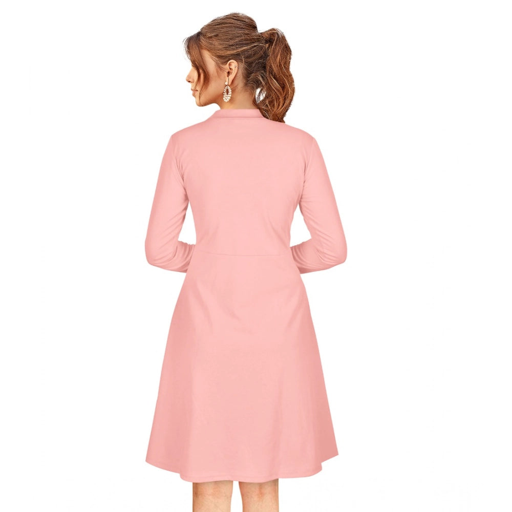 Seduva Women's Knitting stretchable Solid Round Neck Full Sleeve Dress (Peach)