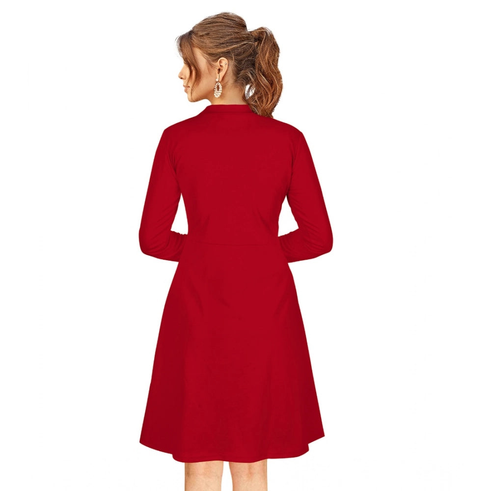 Seduva Women's Knitting stretchable Solid Round Neck Full Sleeve Dress (Red)