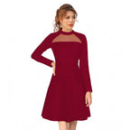 Seduva Women's Knitting stretchable Solid Round Neck Full Sleeve Dress (Maroon)