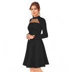 Seduva Women's Knitting stretchable Solid Round Neck Full Sleeve Dress (Black)