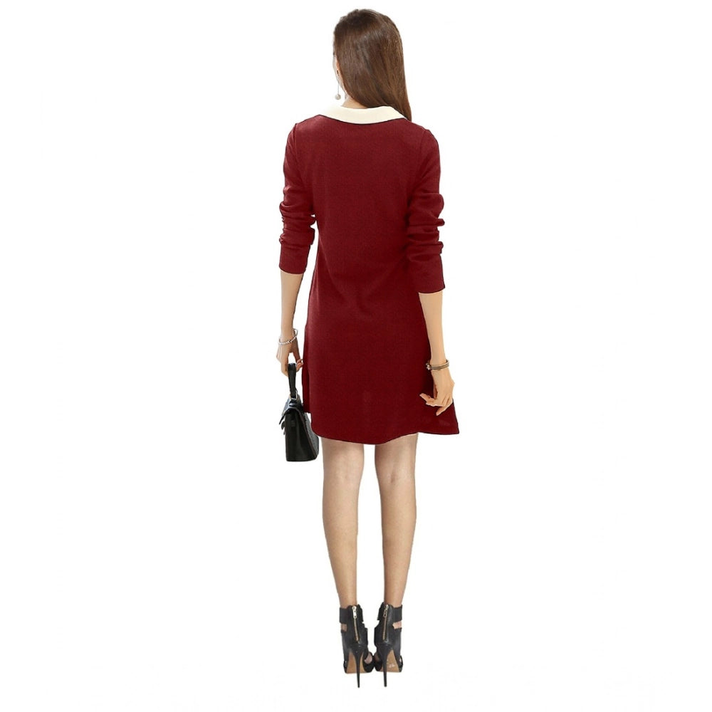 Seduva Women's Polyester Solid Collar 3-4th Dress (Maroon)