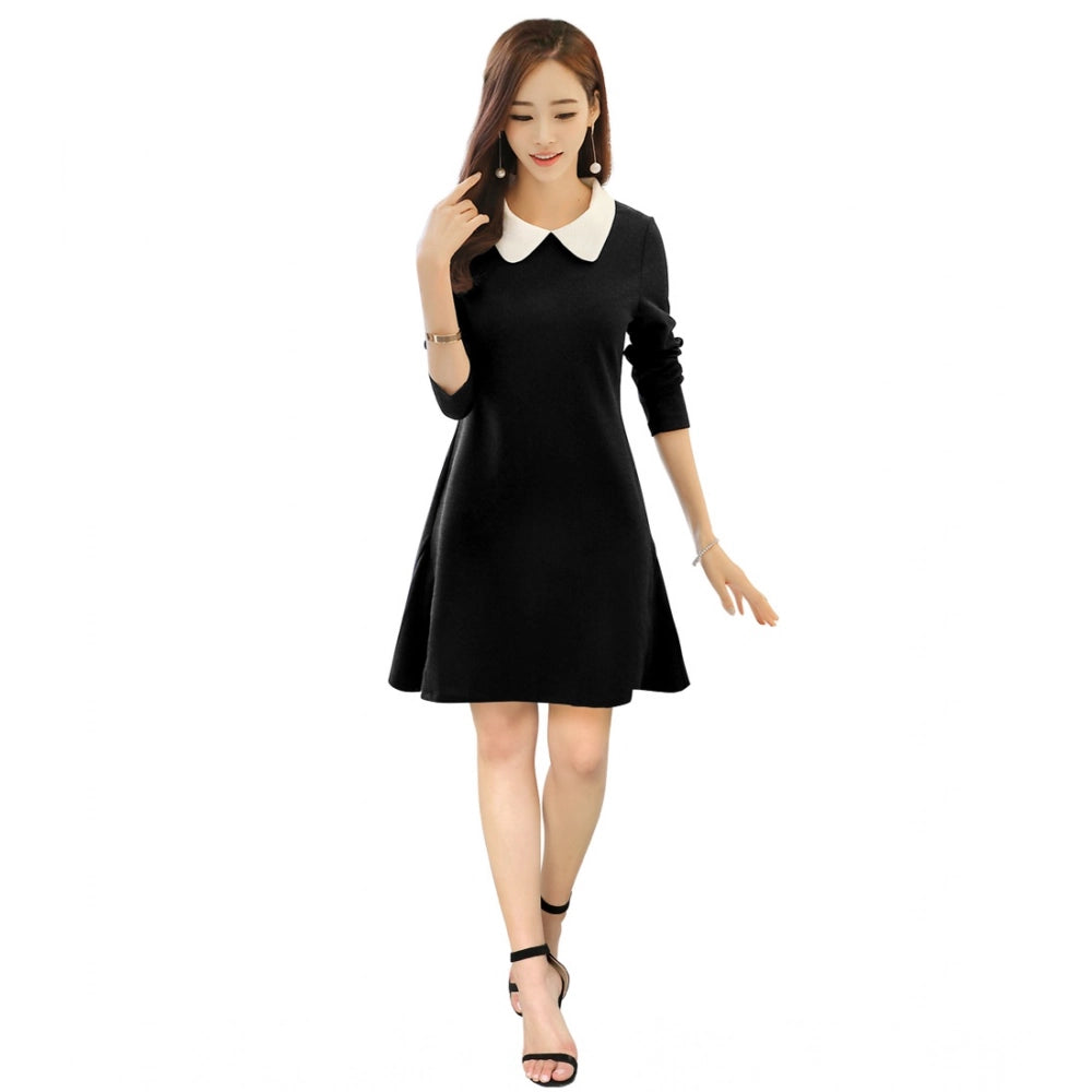 Seduva Women's Polyester Solid Collar 3-4th Dress (Black)