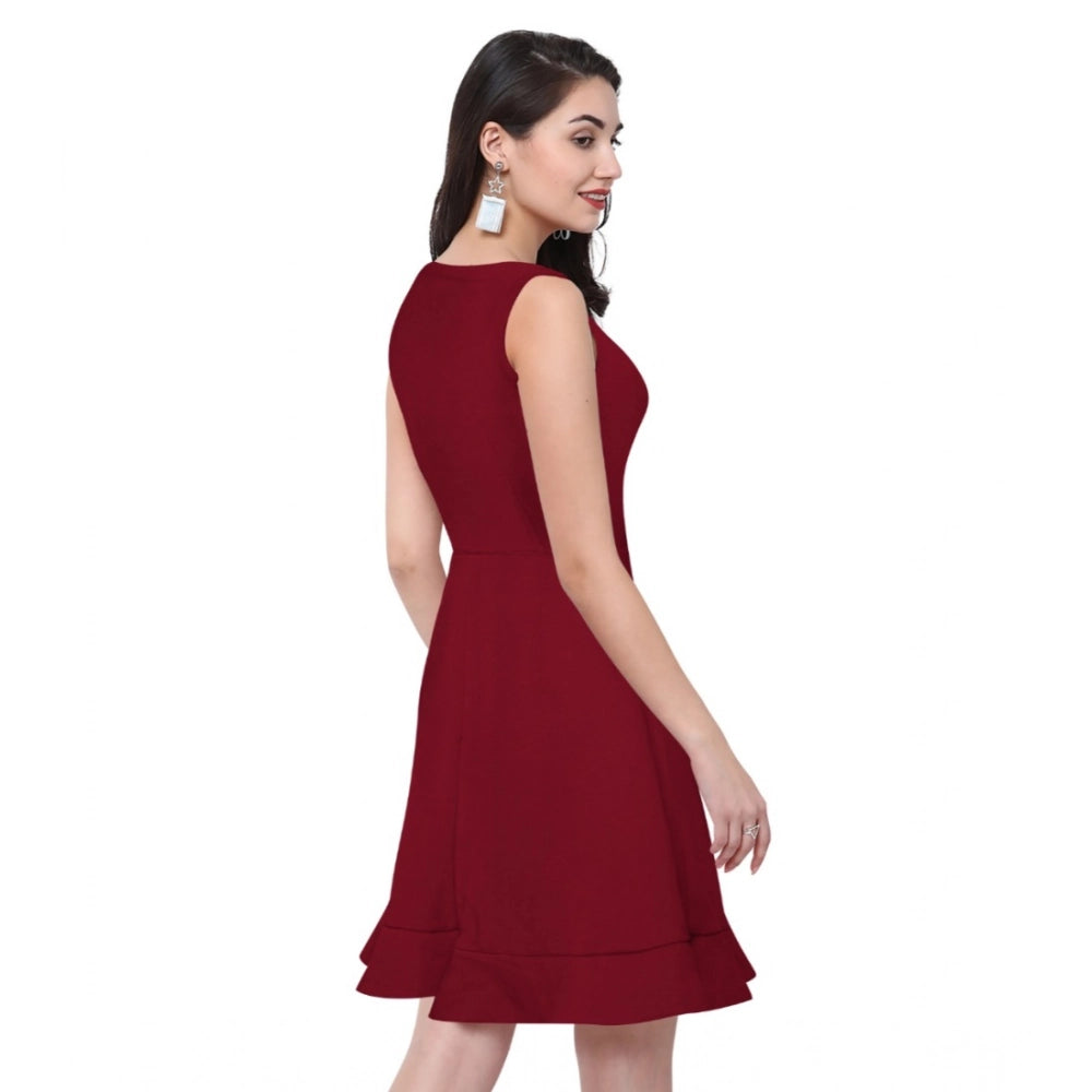 Seduva Women's Polyester Solid Round Neck Sleeveless Dress (Maroon)