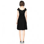 Seduva Women's Polyester Solid V Neck Cap Sleeve off Shoulder Dress (Black)