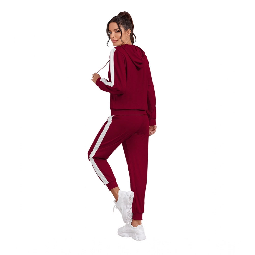 Seduva Women's Knitting stretchable Solid Hooded Neck Full Sleeve Track Suit (Maroon)