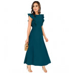 Seduva Women's Knitting stretchable Solid Round Neck Ruffled Sleeve Dress (Morpich)