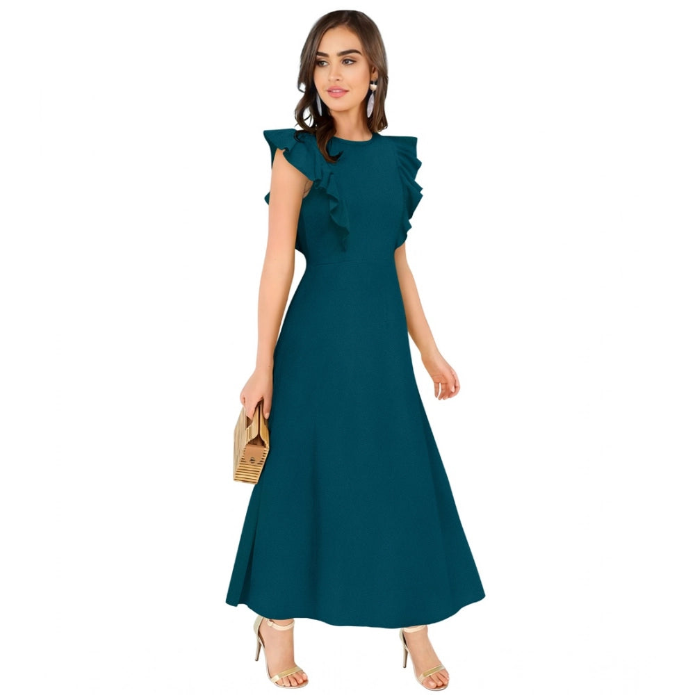Seduva Women's Knitting stretchable Solid Round Neck Ruffled Sleeve Dress (Morpich)