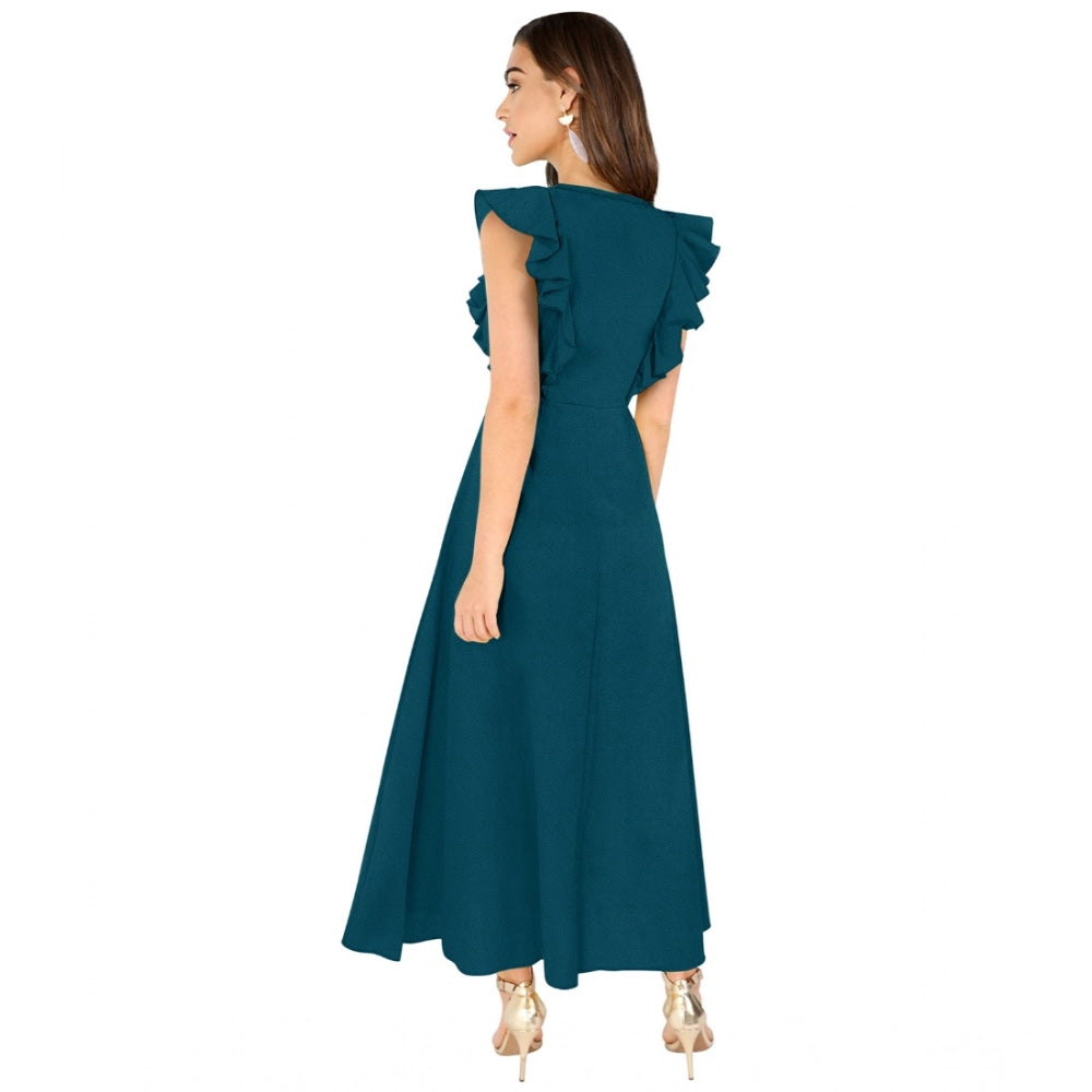 Seduva Women's Knitting stretchable Solid Round Neck Ruffled Sleeve Dress (Morpich)