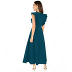Seduva Women's Knitting stretchable Solid Round Neck Ruffled Sleeve Dress (Morpich)