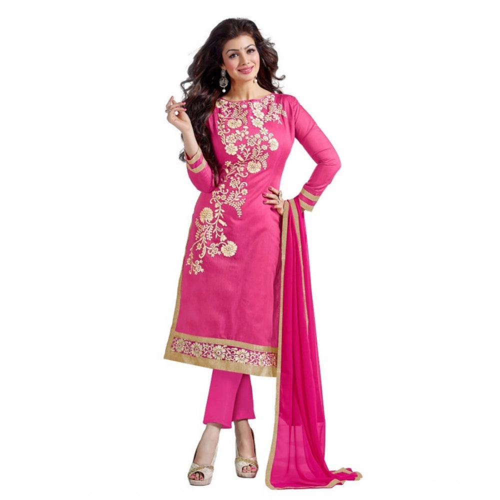 Seduva Women's Chanderi Unstitched Salwar Suit-Material With Dupatta (Pink,2 Mtrs)