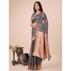 Seduva Women's Linen Cotton Printed Saree With Unstitched Blouse 5.5Mtr (Grey)