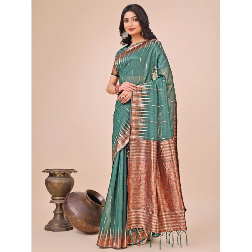 Seduva Women's Linen Cotton Printed Saree With Unstitched Blouse 5.5Mtr (Green)