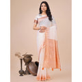 Seduva Women's Linen Cotton Printed Saree With Unstitched Blouse 5.5Mtr (White)