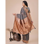 Seduva Women's Linen Cotton Printed Saree With Unstitched Blouse 5.5Mtr (Grey)