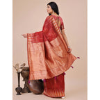 Seduva Women's Linen Cotton Printed Saree With Unstitched Blouse 5.5Mtr (Red)