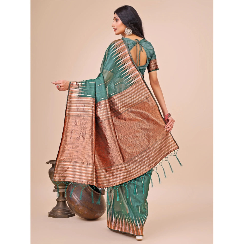 Seduva Women's Linen Cotton Printed Saree With Unstitched Blouse 5.5Mtr (Green)
