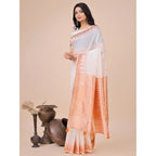 Seduva Women's Linen Cotton Printed Saree With Unstitched Blouse 5.5Mtr (White)