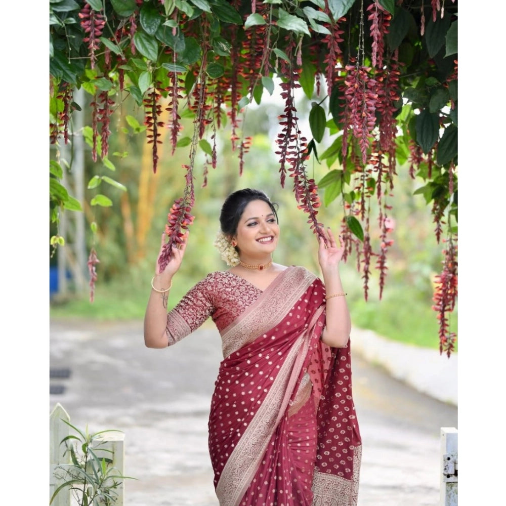 Seduva Women's Silk Printed Saree With Unstitched Blouse 5.5Mtr (Maroon)