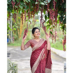 Seduva Women's Silk Printed Saree With Unstitched Blouse 5.5Mtr (Maroon)