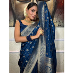 Seduva Women's Silk Printed Saree With Unstitched Blouse 5.5Mtr (Rama)