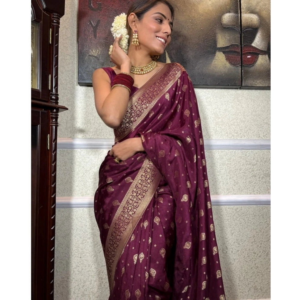 Seduva Women's Silk Printed Saree With Unstitched Blouse 5.5Mtr (Wine)