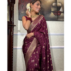Seduva Women's Silk Printed Saree With Unstitched Blouse 5.5Mtr (Wine)