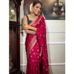 Seduva Women's Silk Printed Saree With Unstitched Blouse 5.5Mtr (Rani Pink)