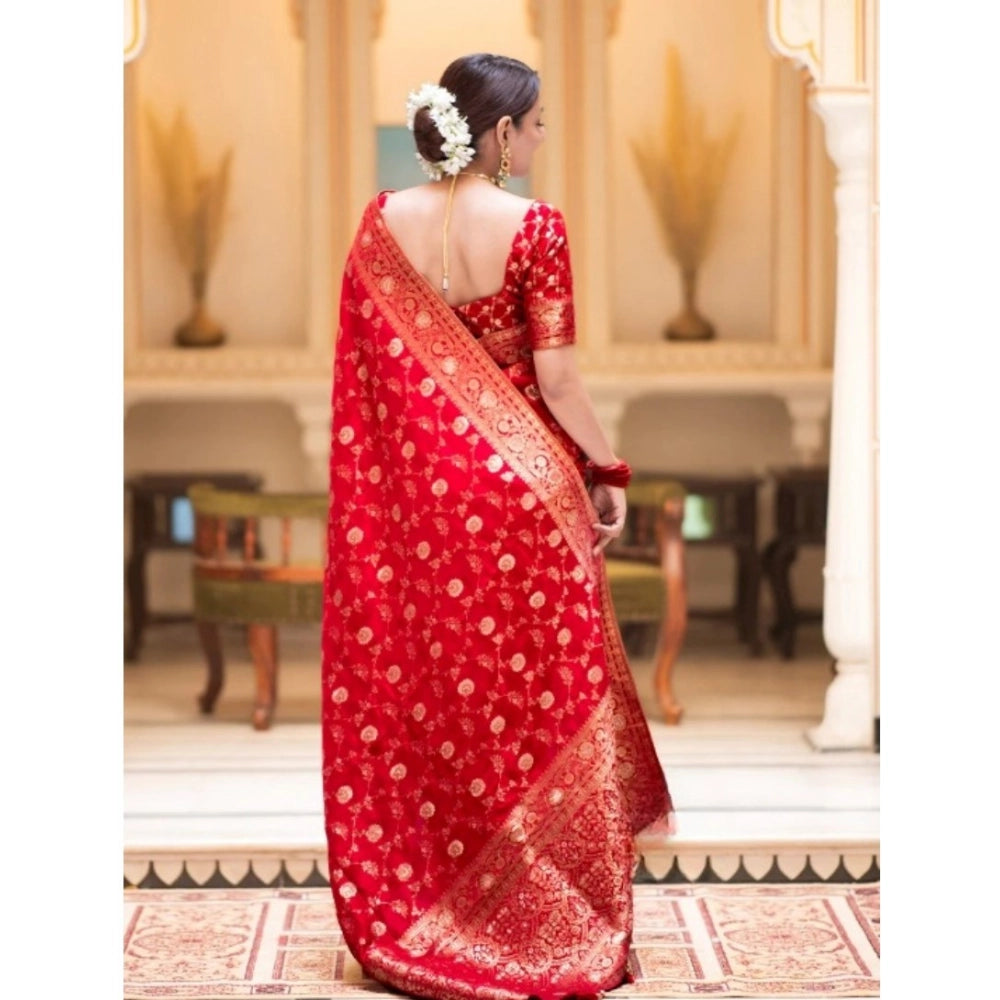 Seduva Women's Silk Printed Saree With Unstitched Blouse 5.5Mtr (Red)