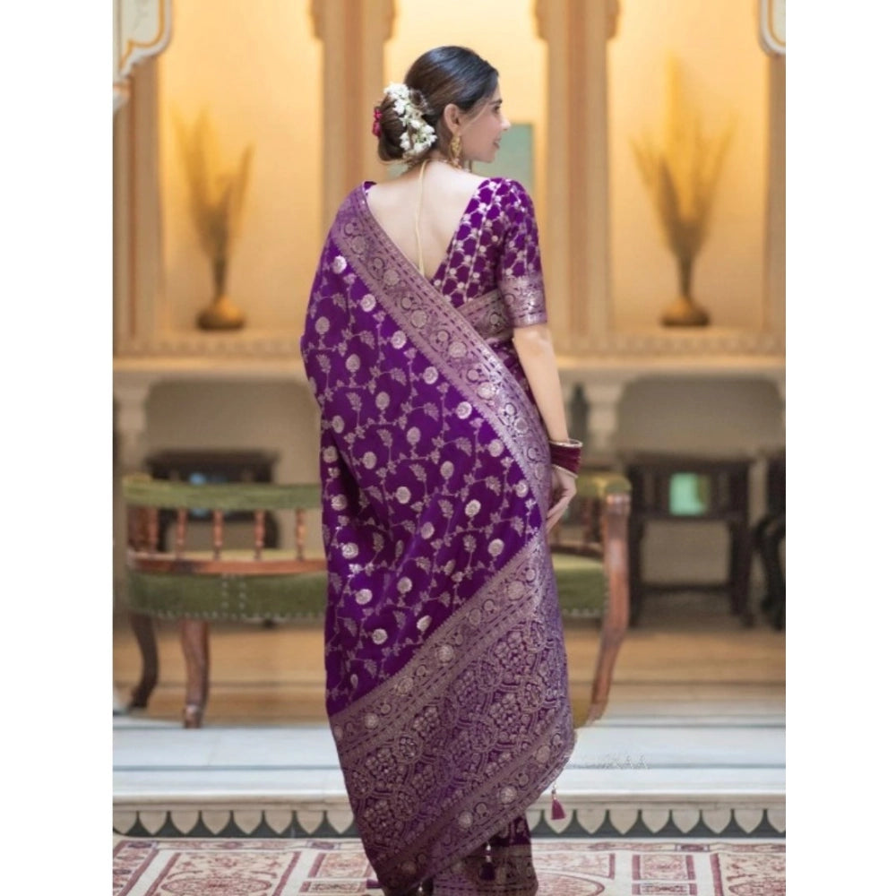 Seduva Women's Silk Printed Saree With Unstitched Blouse 5.5Mtr (Purple)