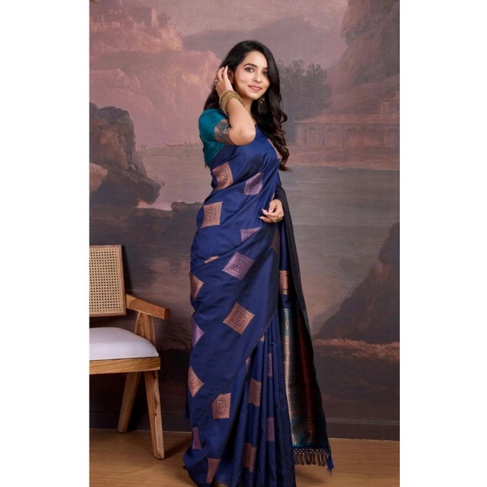 Seduva Women's Silk Printed Saree With Unstitched Blouse 5.5Mtr (Navy Blue)