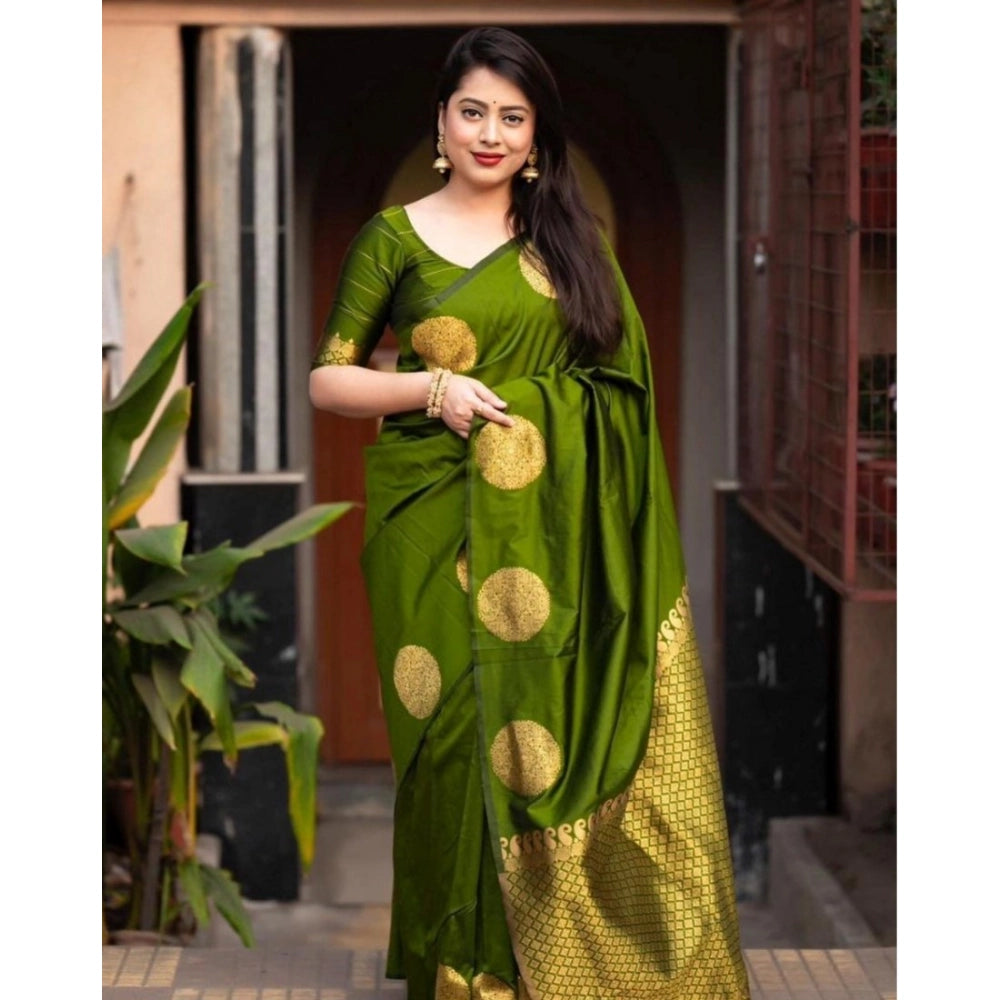 Seduva Women's Silk Printed Saree With Unstitched Blouse 5.5Mtr (Green)