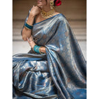 Seduva Women's Silk Printed Saree With Unstitched Blouse 5.5Mtr (Rama)