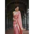 Seduva Women's Cotton  Printed Saree With Unstitched Blouse 5.5Mtr (Peach)