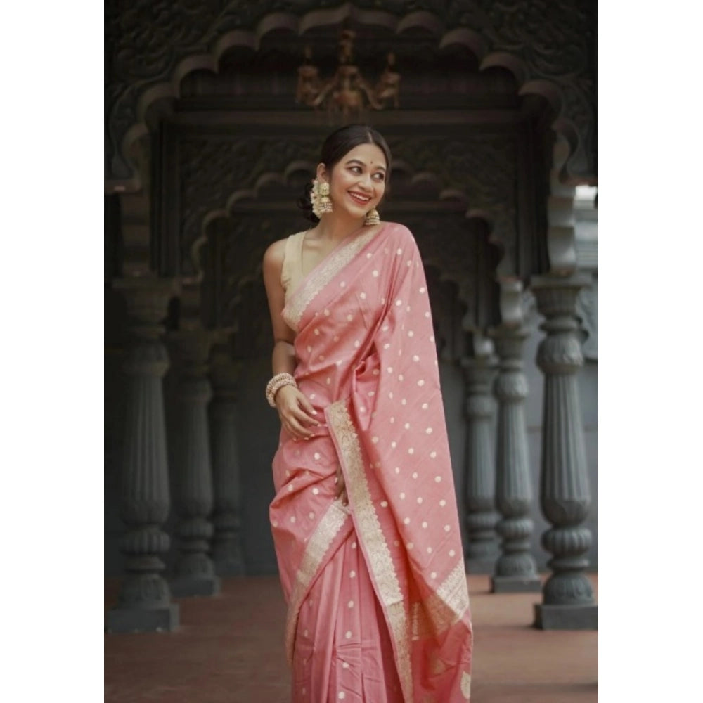 Seduva Women's Cotton  Printed Saree With Unstitched Blouse 5.5Mtr (Peach)