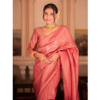 Seduva Women's Silk Printed Saree With Unstitched Blouse 5.5Mtr (Pink)