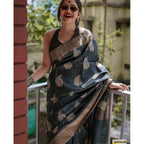 Seduva Women's Silk Printed Saree With Unstitched Blouse 5.5Mtr (Black)
