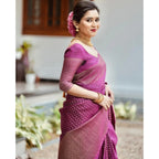 Seduva Women's Silk Printed Saree With Unstitched Blouse 5.5Mtr (Purple)