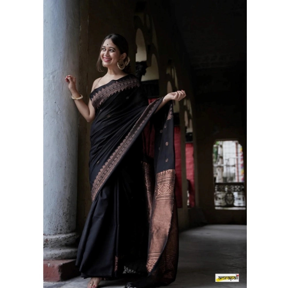 Seduva Women's Silk Printed Saree With Unstitched Blouse 5.5Mtr (Black)