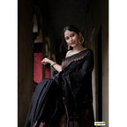 Seduva Women's Silk Printed Saree With Unstitched Blouse 5.5Mtr (Black)