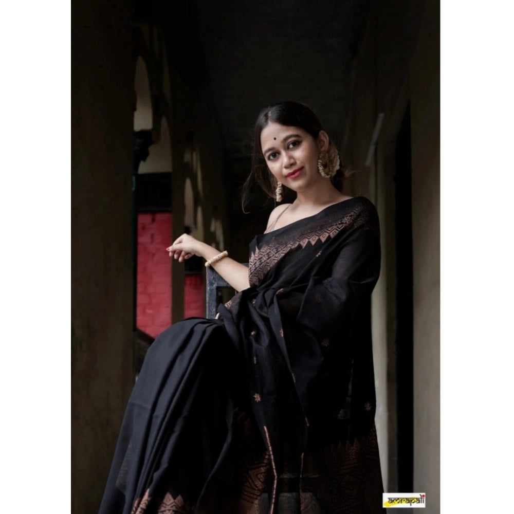 Seduva Women's Silk Printed Saree With Unstitched Blouse 5.5Mtr (Black)