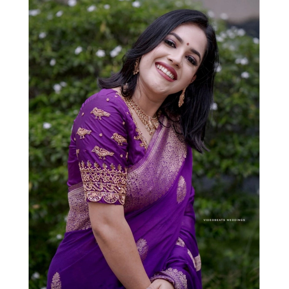 Seduva Women's Silk Printed Saree With Unstitched Blouse 5.5Mtr (Purple)