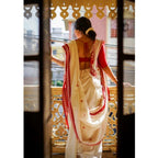 Seduva Women's Cotton  Printed Saree With Unstitched Blouse 5.5Mtr (White)