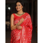 Seduva Women's Silk Printed Saree With Unstitched Blouse 5.5Mtr (Orange)