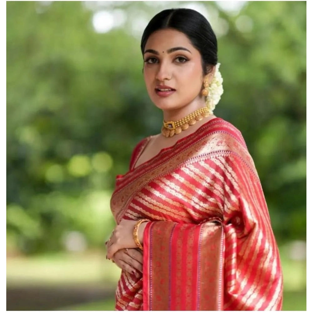Seduva Women's Silk Printed Saree With Unstitched Blouse 5.5Mtr (Pink)
