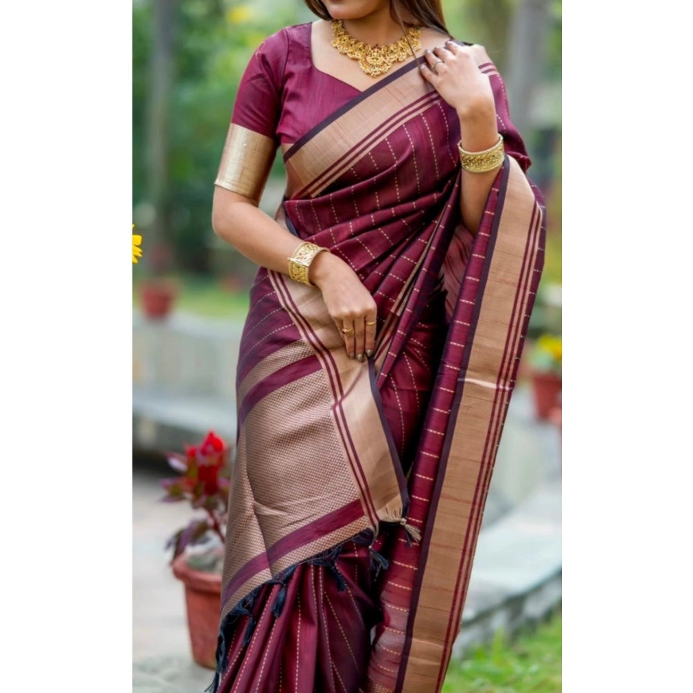 Seduva Women's Silk Printed Saree With Unstitched Blouse 5.5Mtr (Maroon)