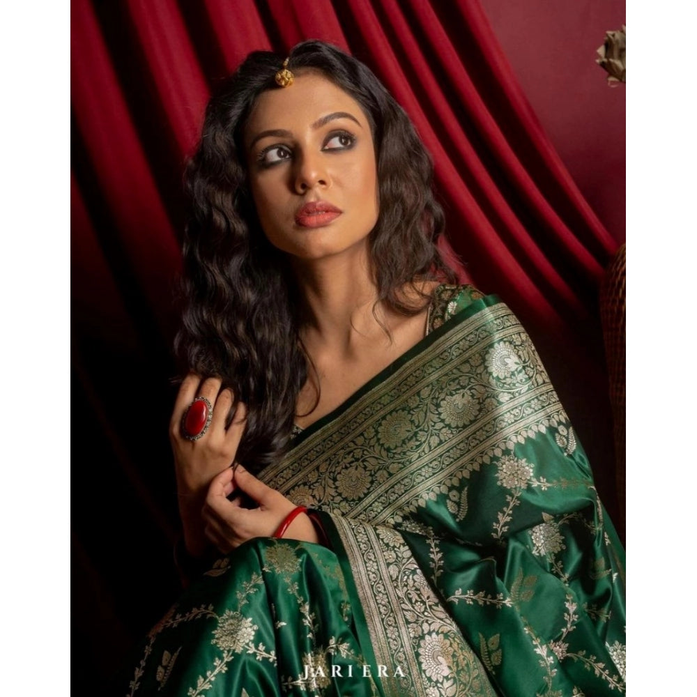 Seduva Women's Silk Printed Saree With Unstitched Blouse 5.5Mtr (Dark Green)