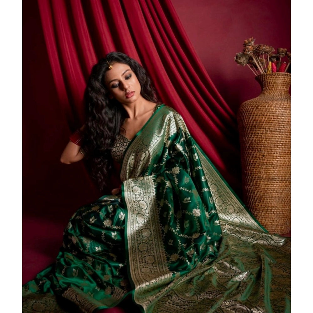 Seduva Women's Silk Printed Saree With Unstitched Blouse 5.5Mtr (Dark Green)